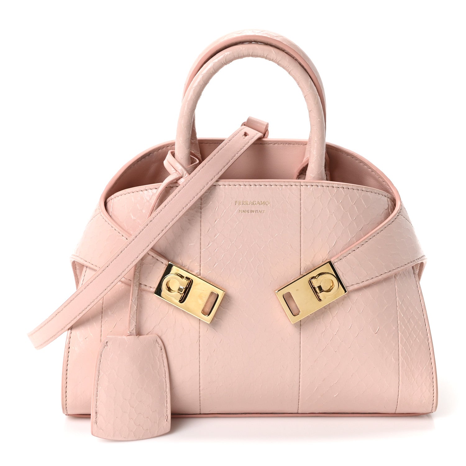 Snakeskin XS Hug Bag Rose Bon Bon