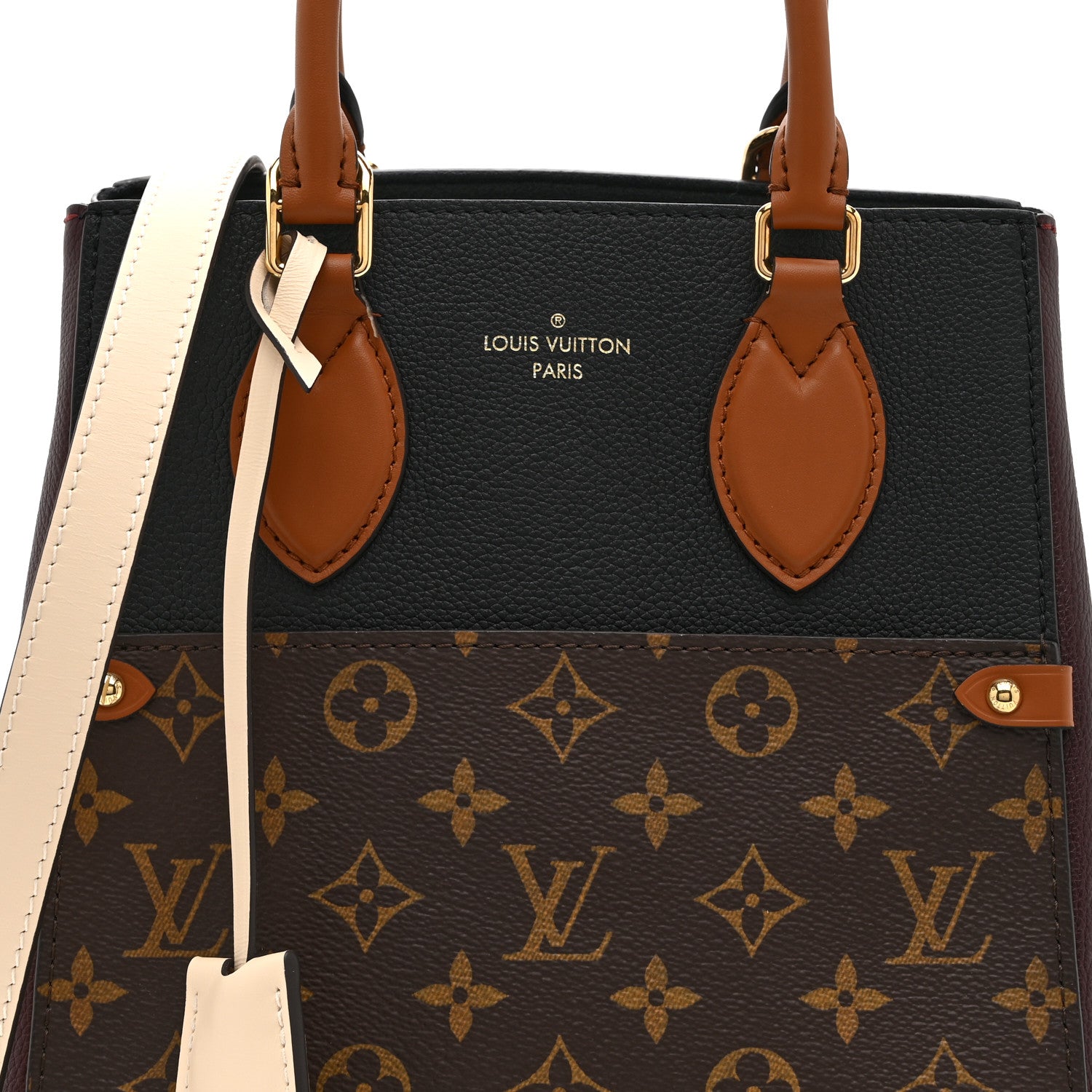 Calfskin Monogram Fold Tote MM Black Wine Cream