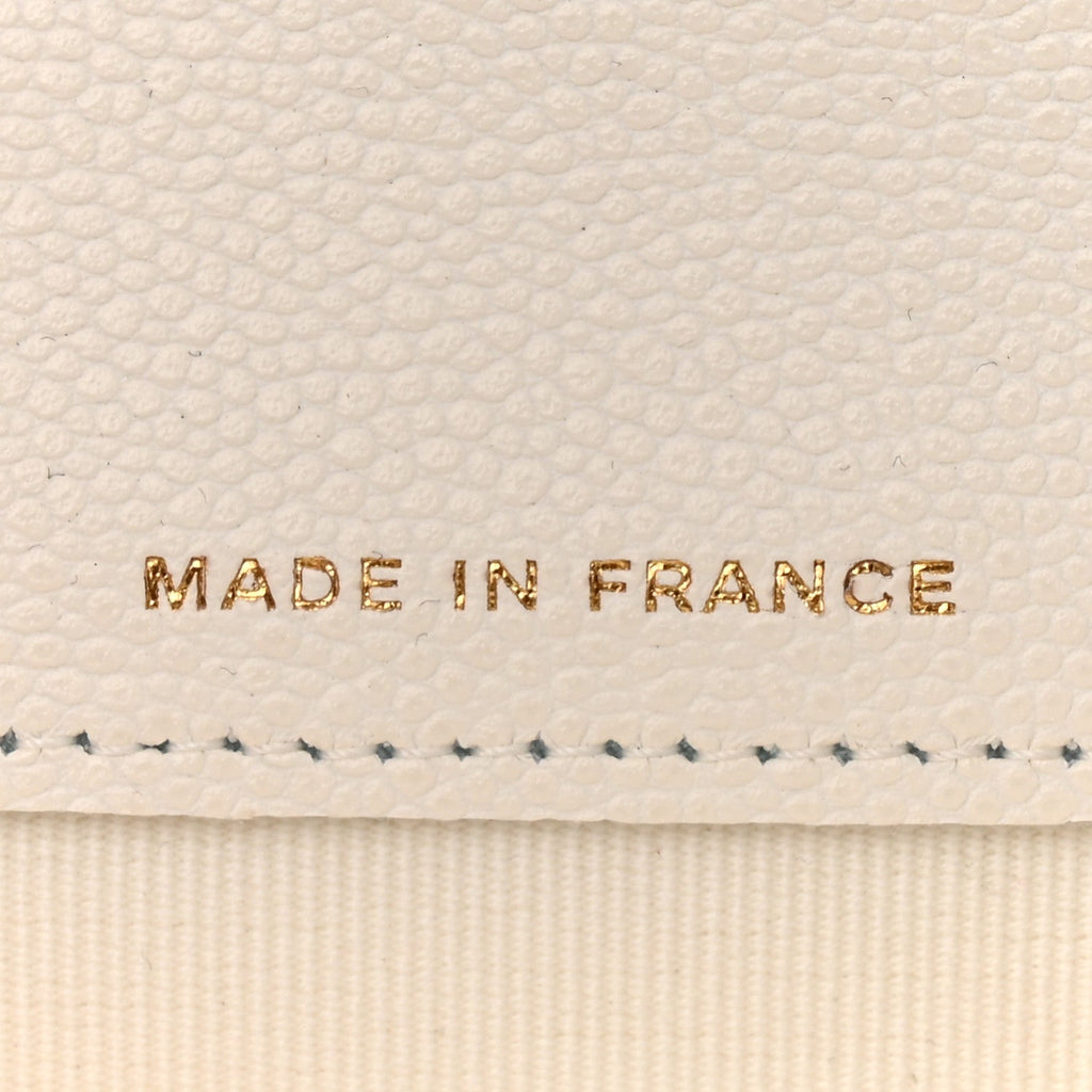 Caviar Quilted Flap  Holder Wallet White