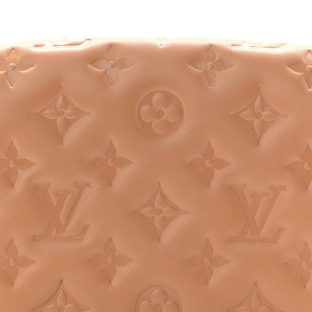 Lambskin Embossed Monogram Pochette Coussin Camel