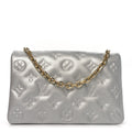 Metallic Lambskin Embossed Monogram Pochette Coussin Silver