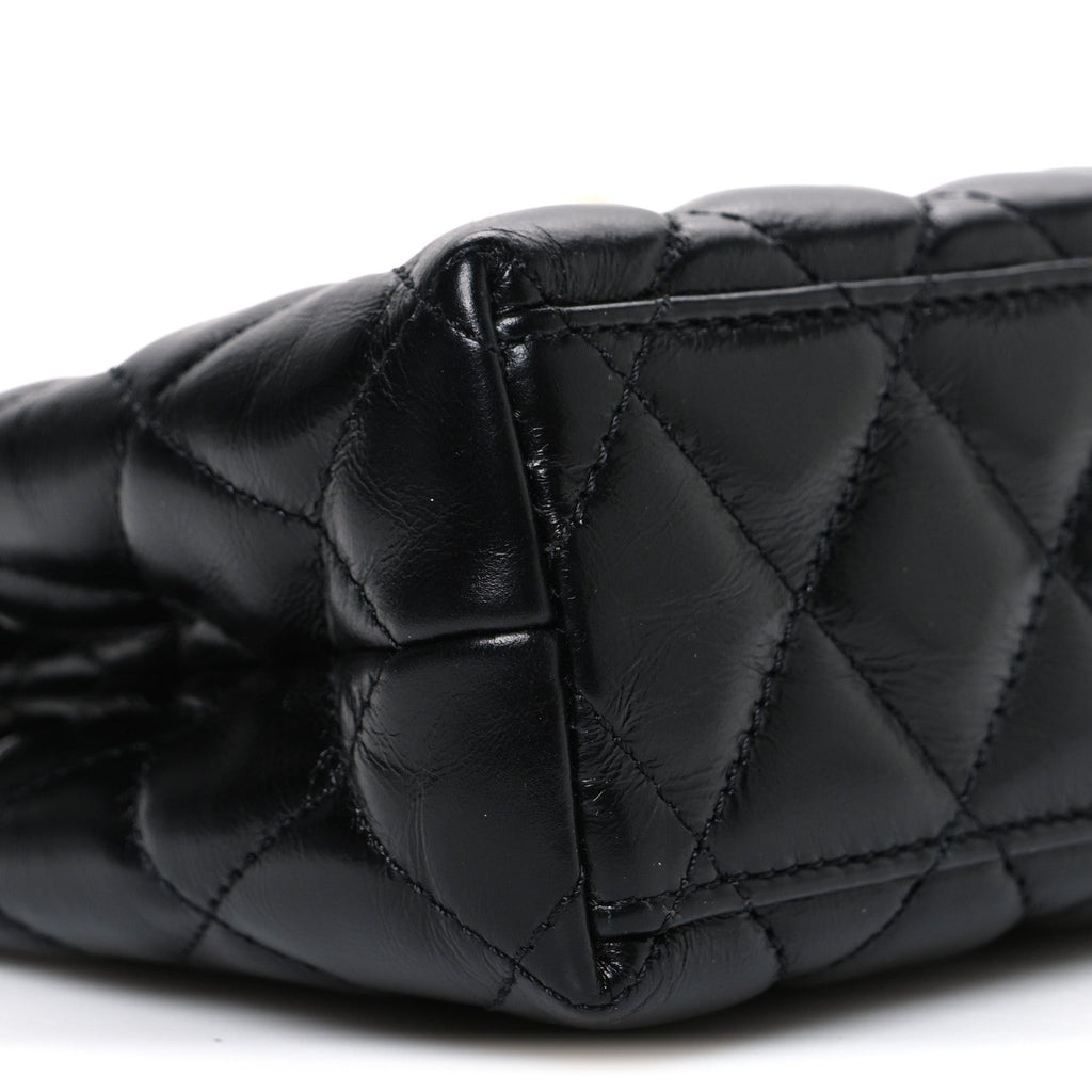 Shiny Aged Calfskin Quilted Nano Kelly Shopper Black
