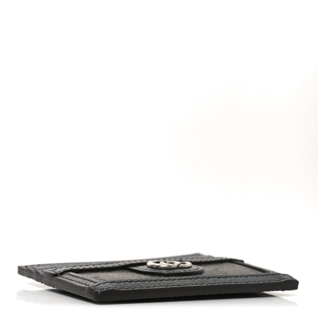 GG Supreme Monogram Textured Dollar Calfskin Ophidia  Holder Grey Black Graphite Grey