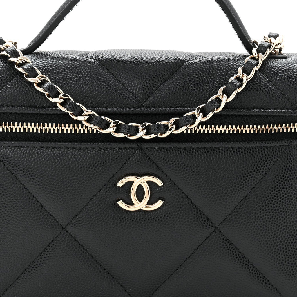 Caviar Quilted Top Handle Slim Vanity With Chain Black