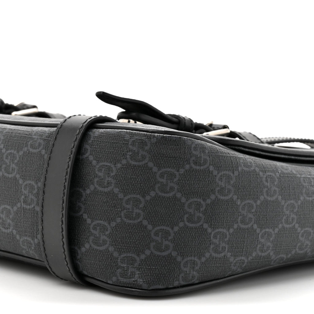 GG Supreme Monogram Textured Dollar Calfskin Retro Interlocking G Flap Messenger Bag Black
