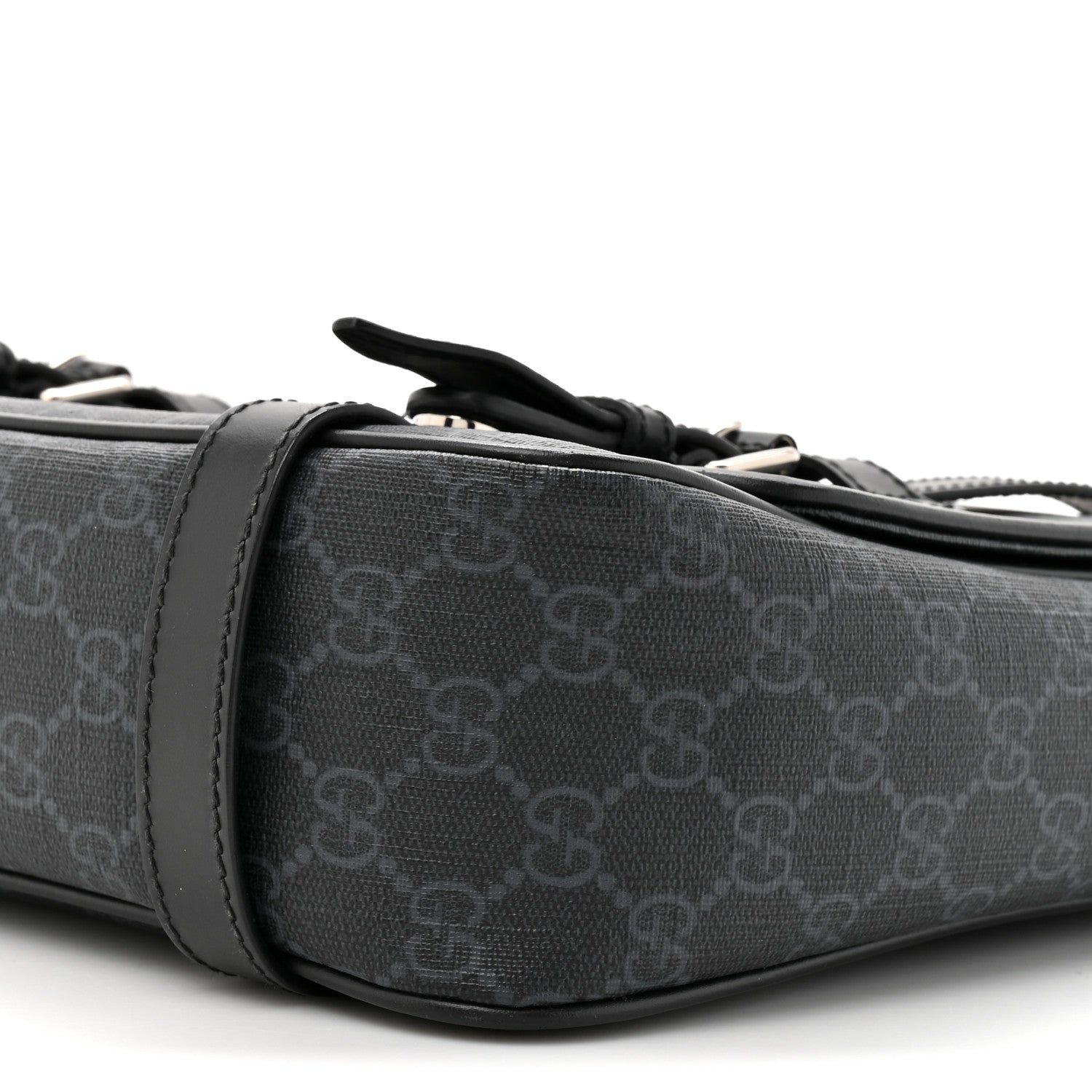GG Supreme Monogram Textured Dollar Calfskin Retro Interlocking G Flap Messenger Bag Black