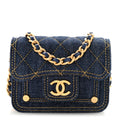 Denim Quilted Double You  Holder On Chain Blue