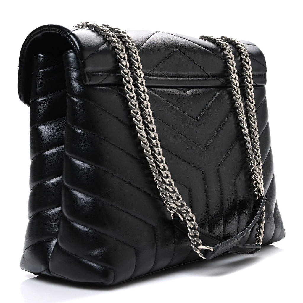 Calfskin Y Quilted Monogram Medium Loulou Chain Satchel Black
