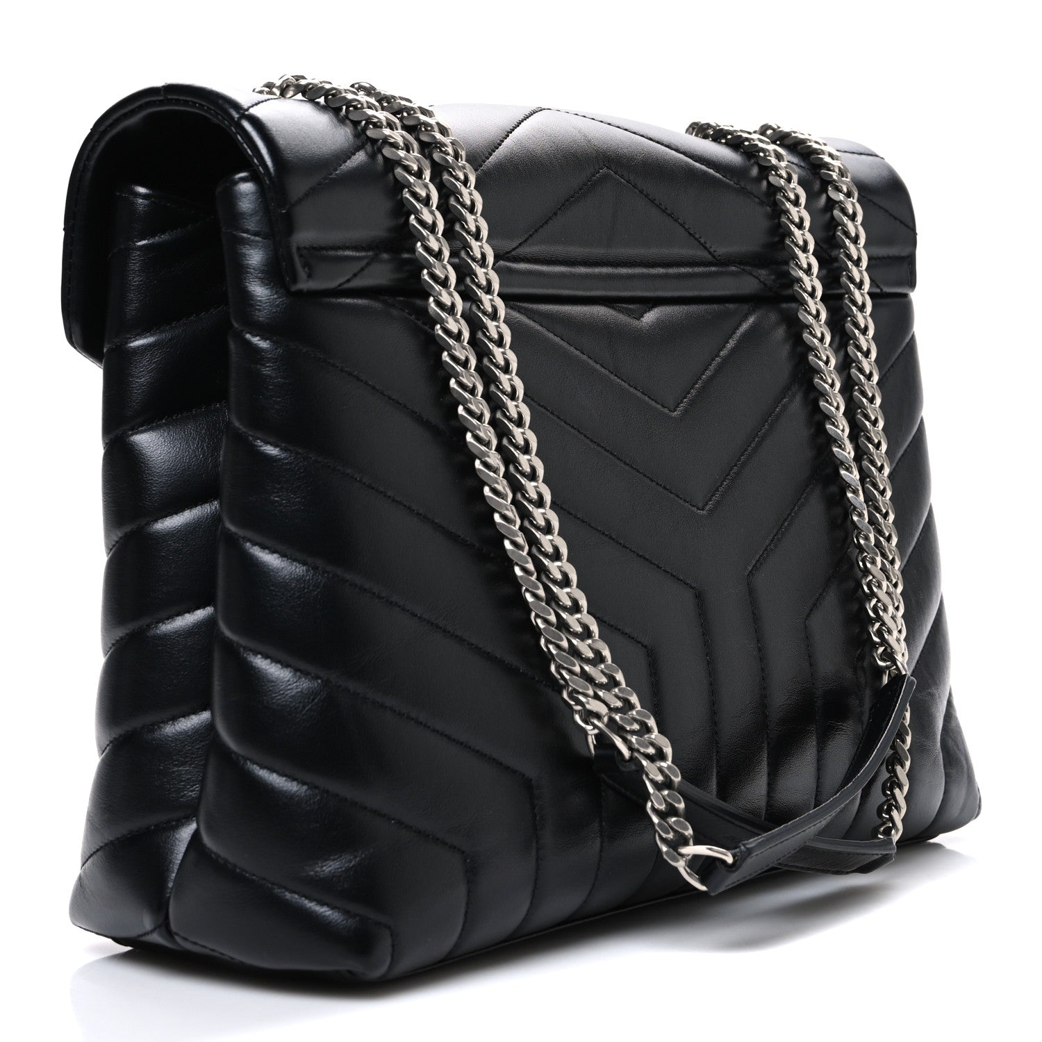 Calfskin Y Quilted Monogram Medium Loulou Chain Satchel Black