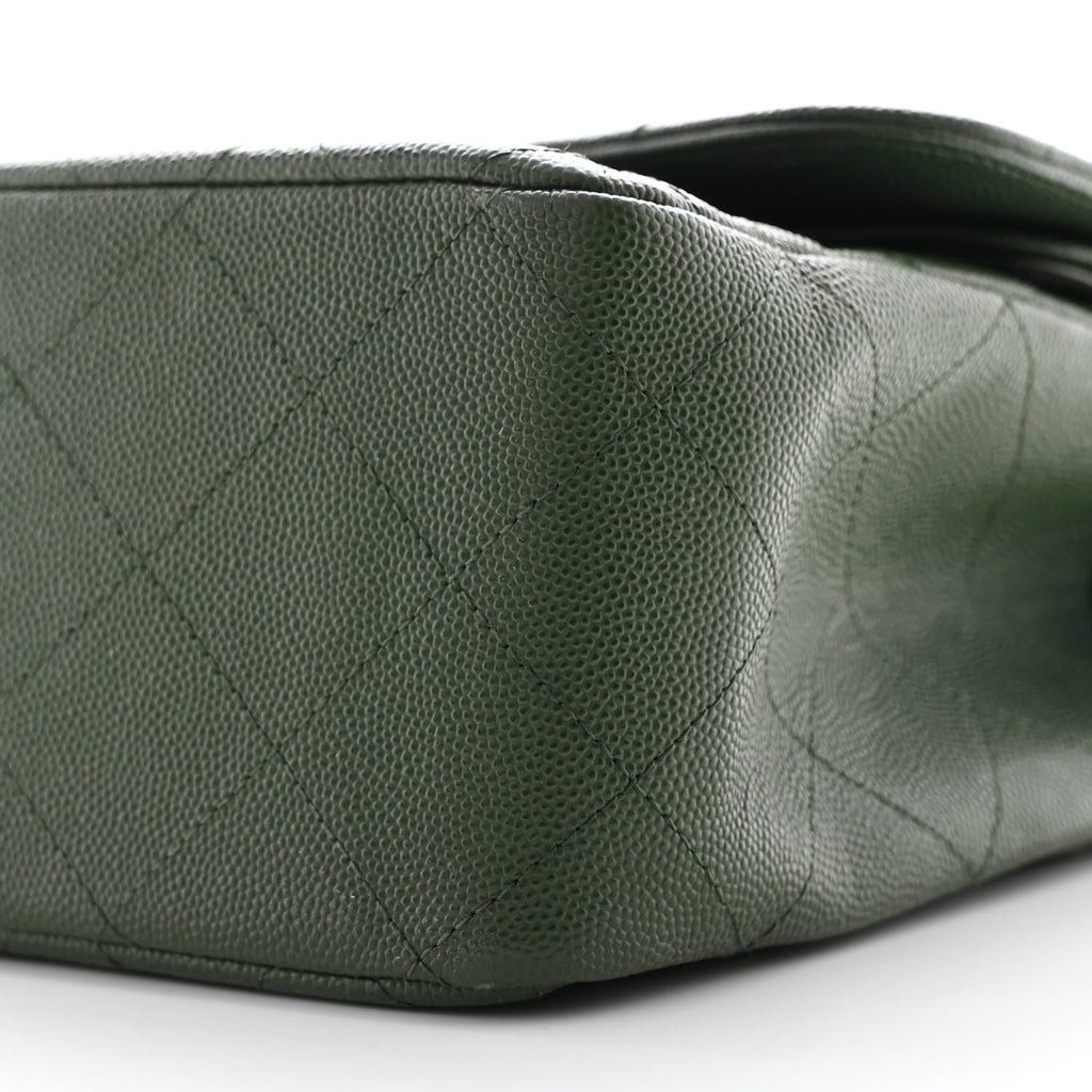 Caviar Quilted Jumbo Double Flap Green