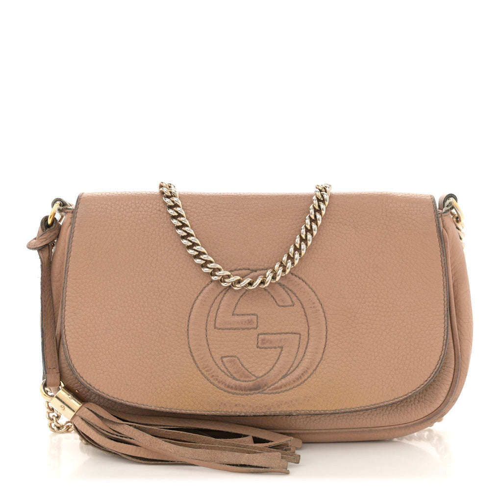 Pebbled Calfskin Medium Soho Flap Crossbody Camelia