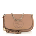 Pebbled Calfskin Medium Soho Flap Crossbody Camelia
