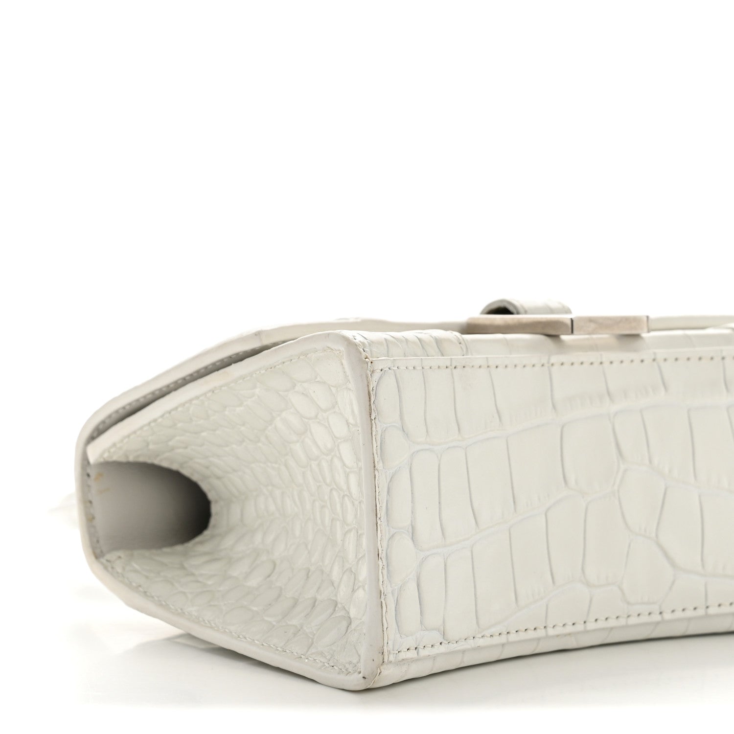 Shiny Calfskin Crocodile Embossed Hourglass Top Handle Bag XS White