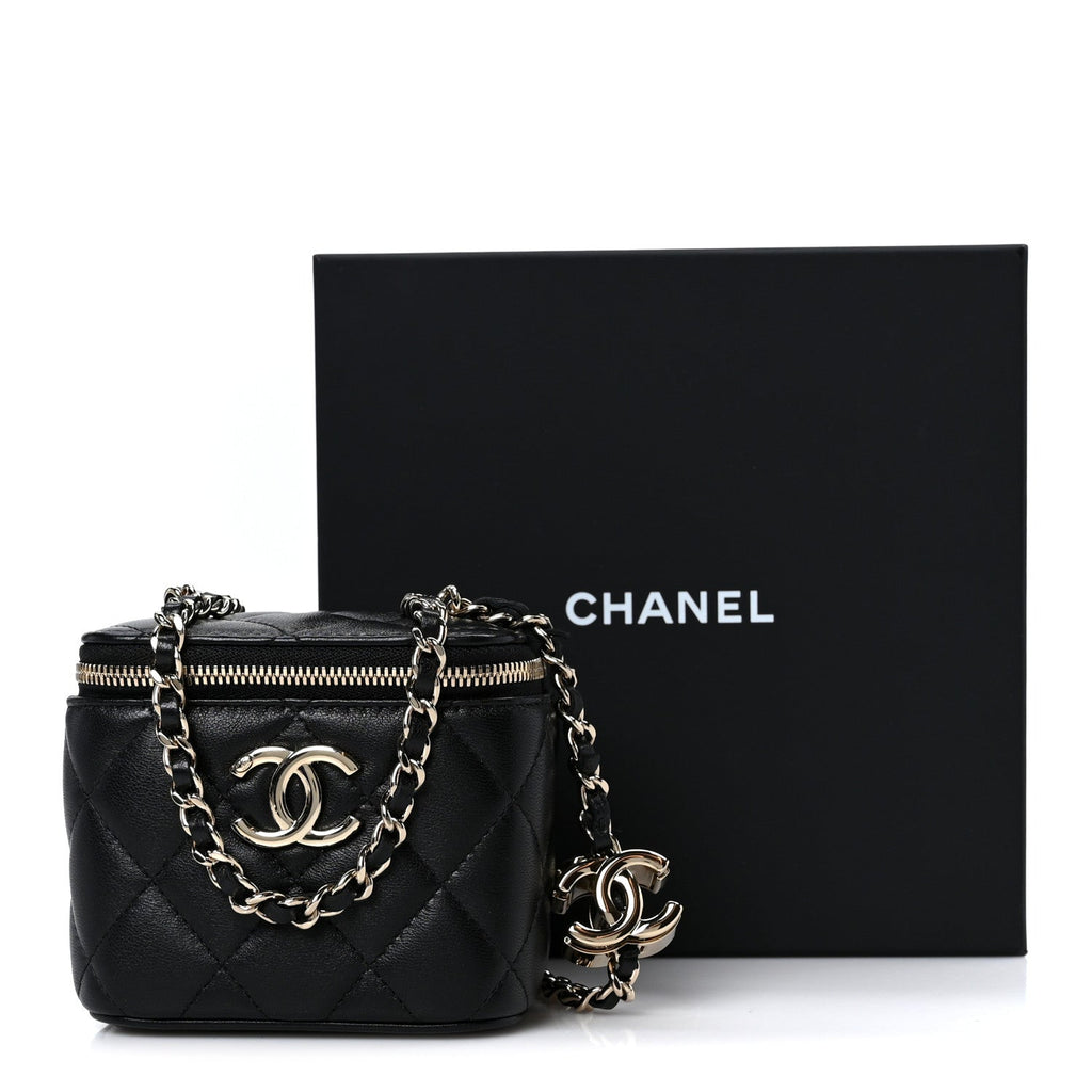 Lambskin Quilted Mini CC Crush Vanity Case With Chain Black