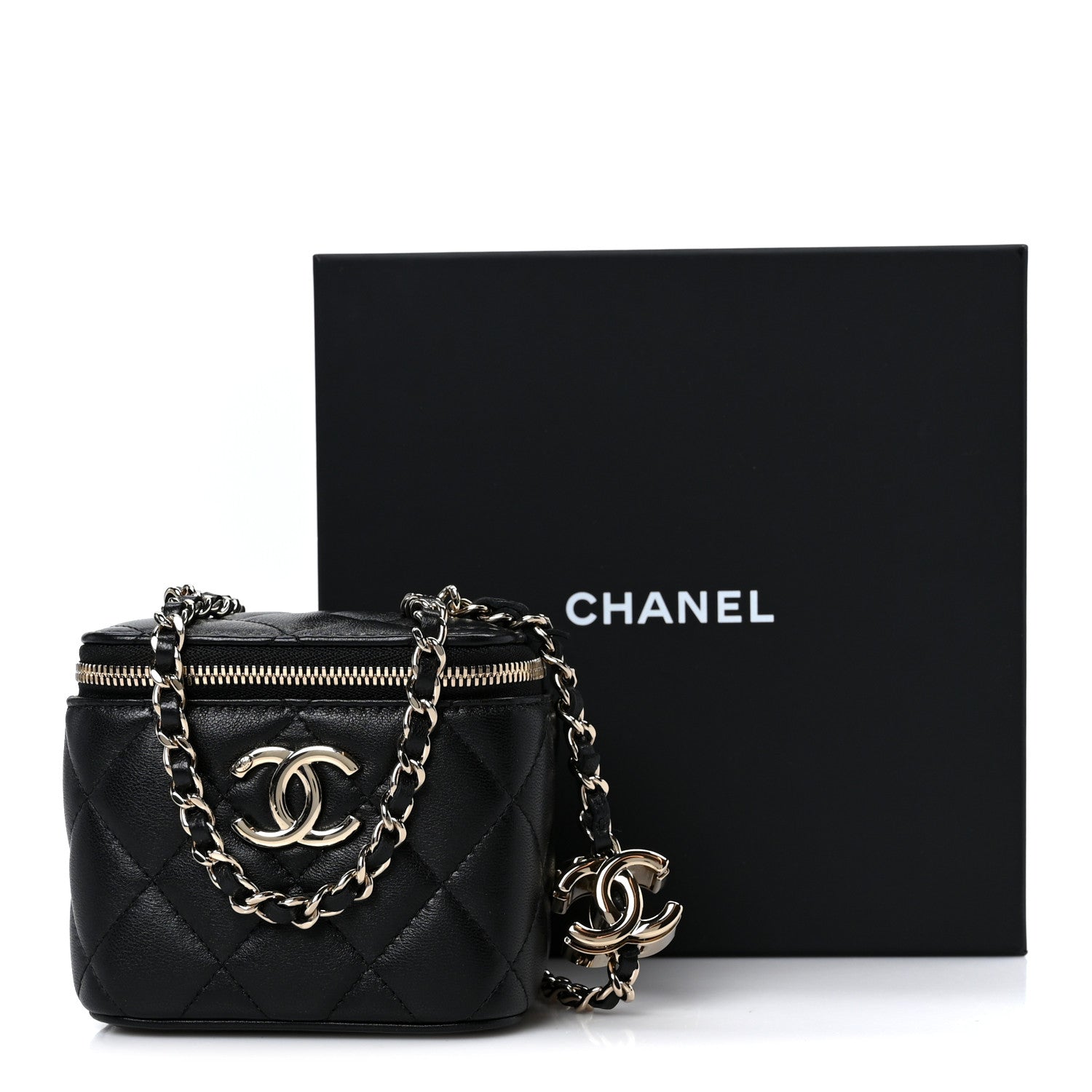 Lambskin Quilted Mini CC Crush Vanity Case With Chain Black
