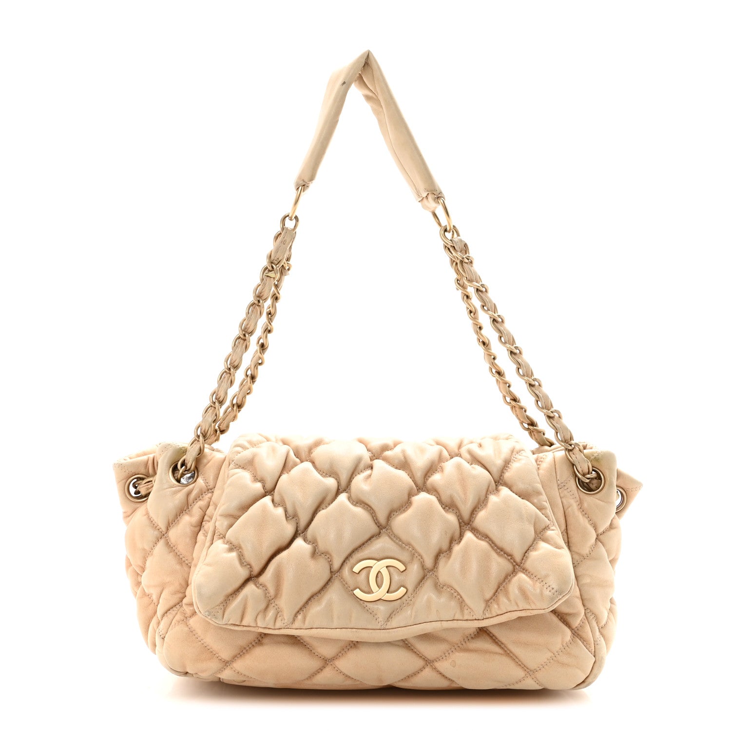 Lambskin Bubble Quilt Accordion Flap Beige