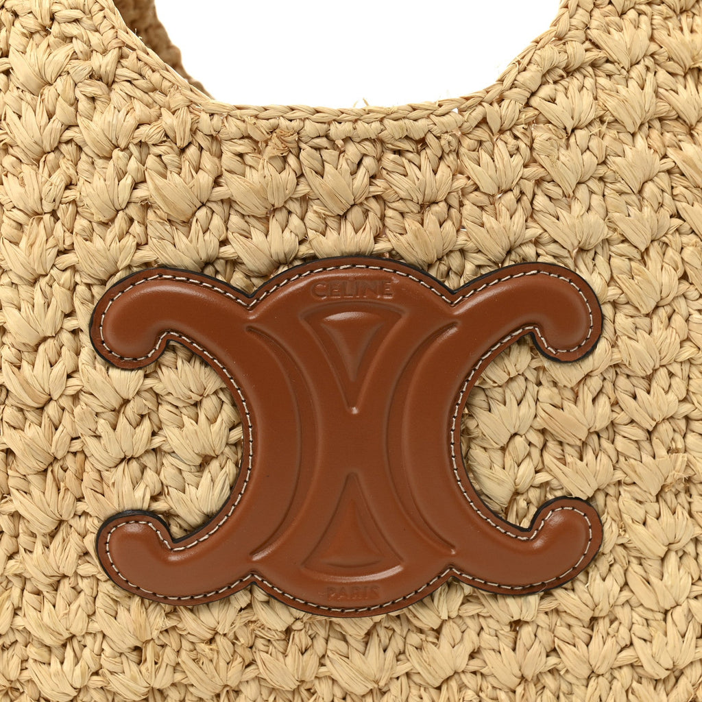 Raffia Calfskin Triomphe Panier Hobo Bag Natural Tan