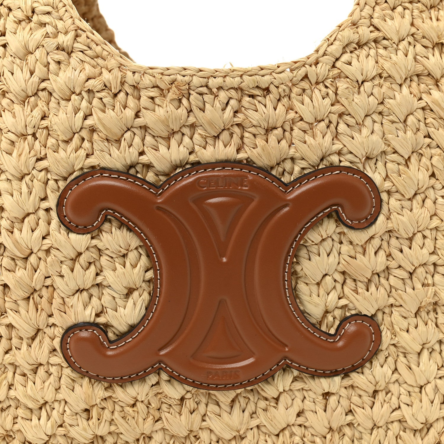 Raffia Calfskin Triomphe Panier Hobo Bag Natural Tan