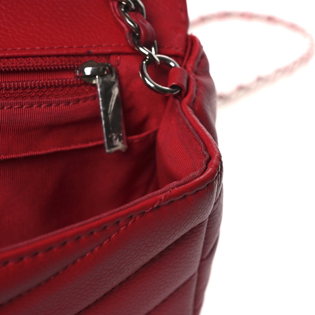 Caviar Chevron Quilted Small Single Flap Red
