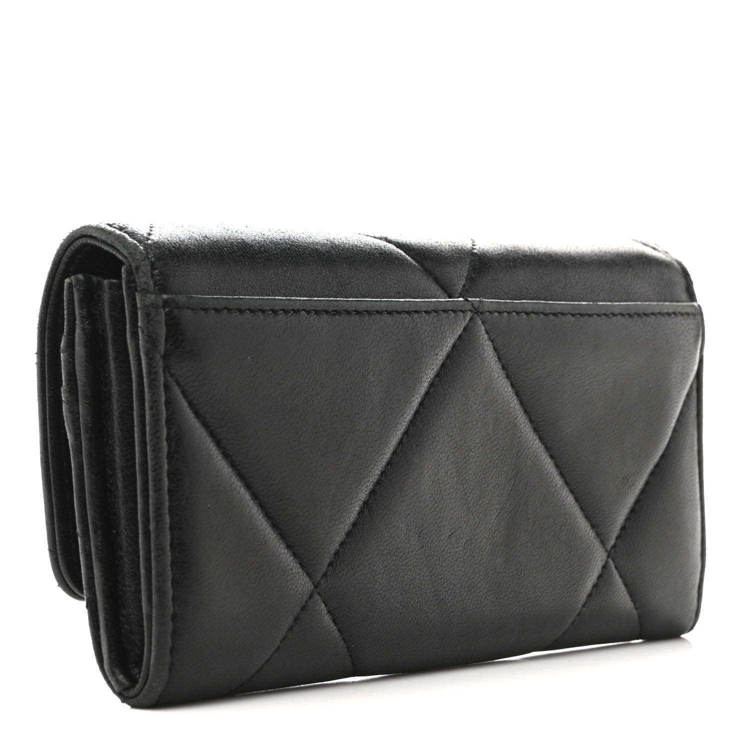 Shiny Goatskin Quilted Chanel 19 Flap Wallet Black