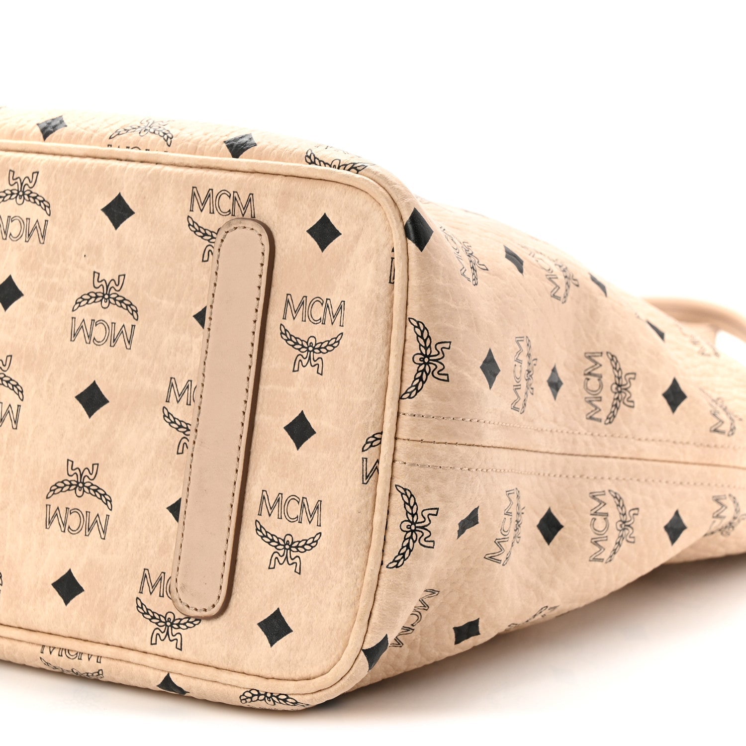 Visetos Medium Studded Rabbit Top Zip Shopper Tote Beige