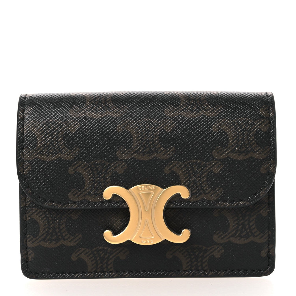 Triomphe Canvas Calfskin Flap  Holder Tan