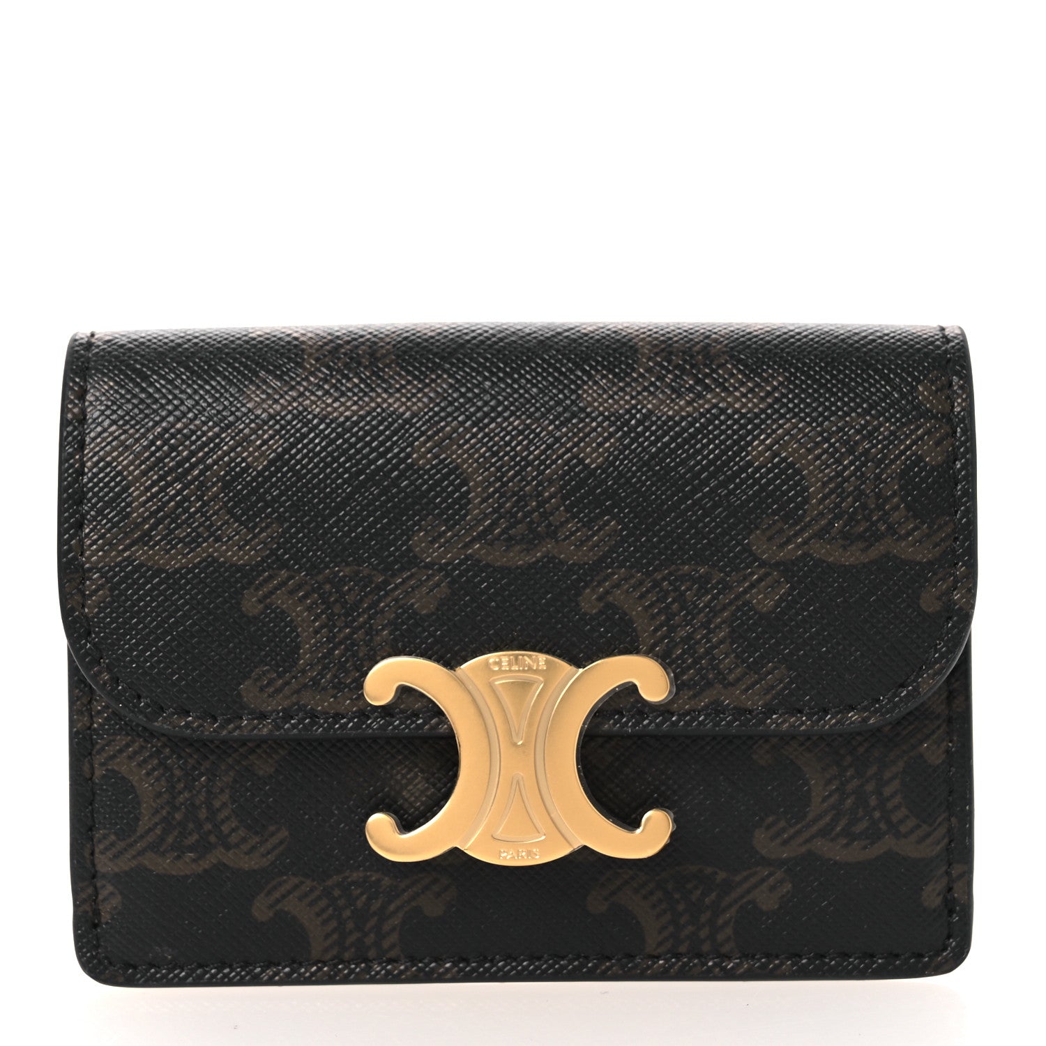 Triomphe Canvas Calfskin Flap  Holder Tan