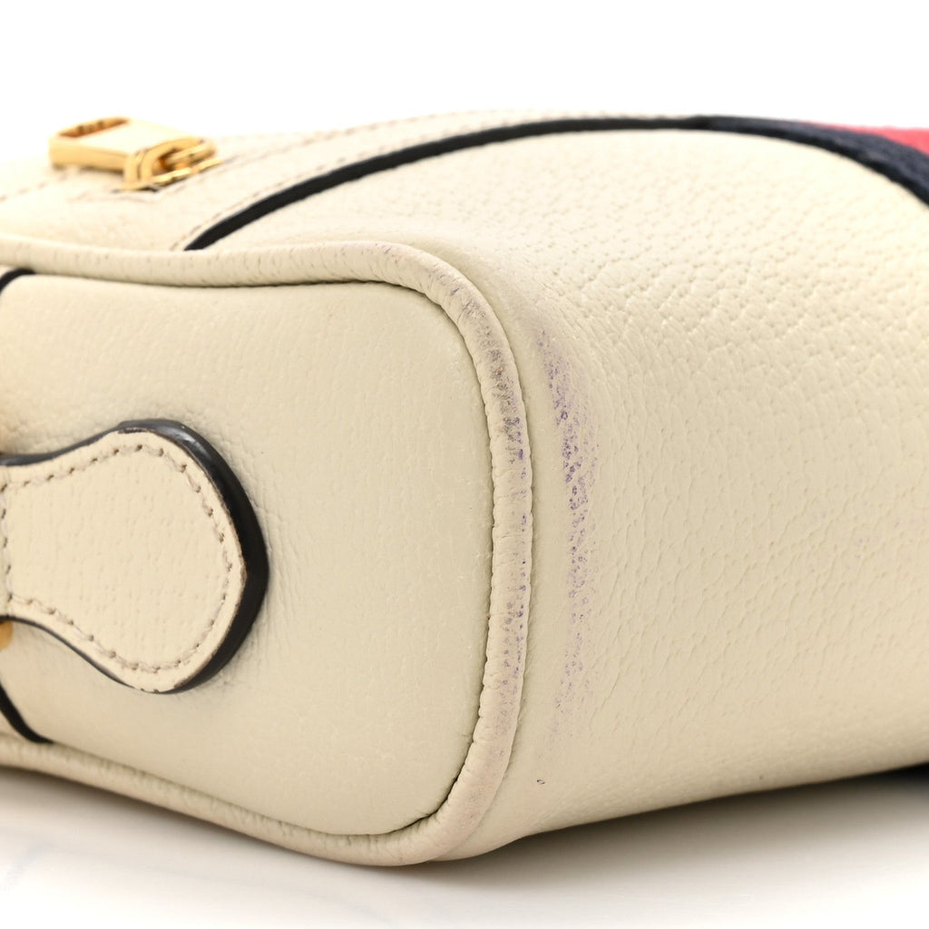 Textured Dollar Calfskin Web Mini Ophidia Shoulder Bag Mystic White