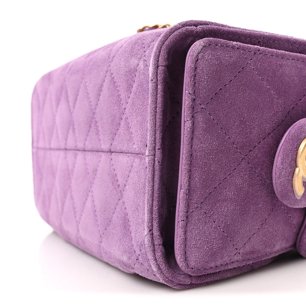 Suede Quilted Mini Chanel 25 Handbag Purple