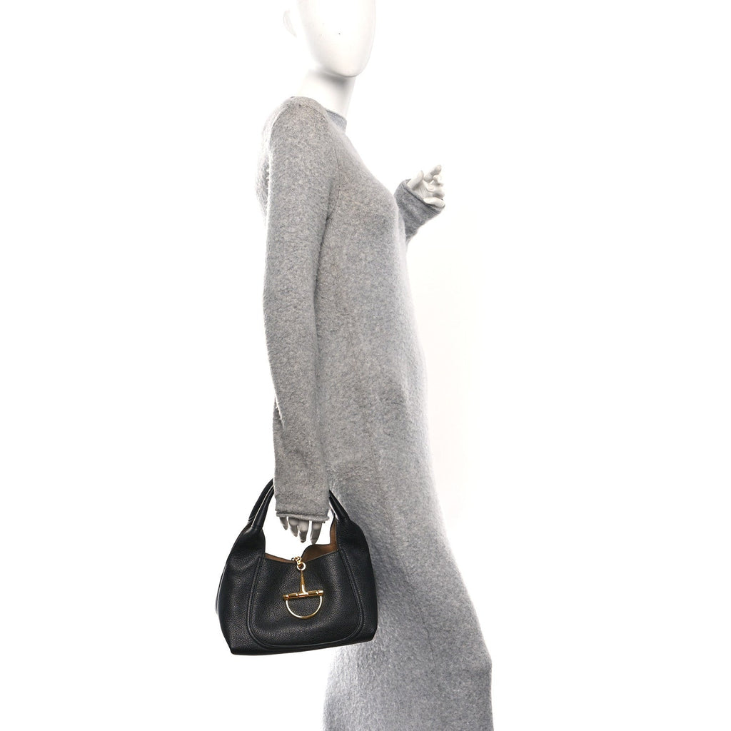 Grained Calfskin Softbit Medium Shoulder Bag Black