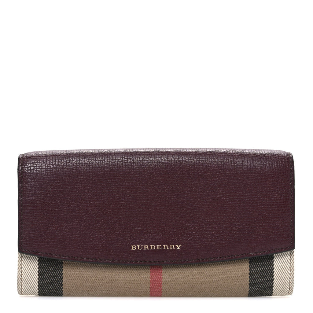 Grainy Calfskin House Check Continental Wallet Mahogany Red