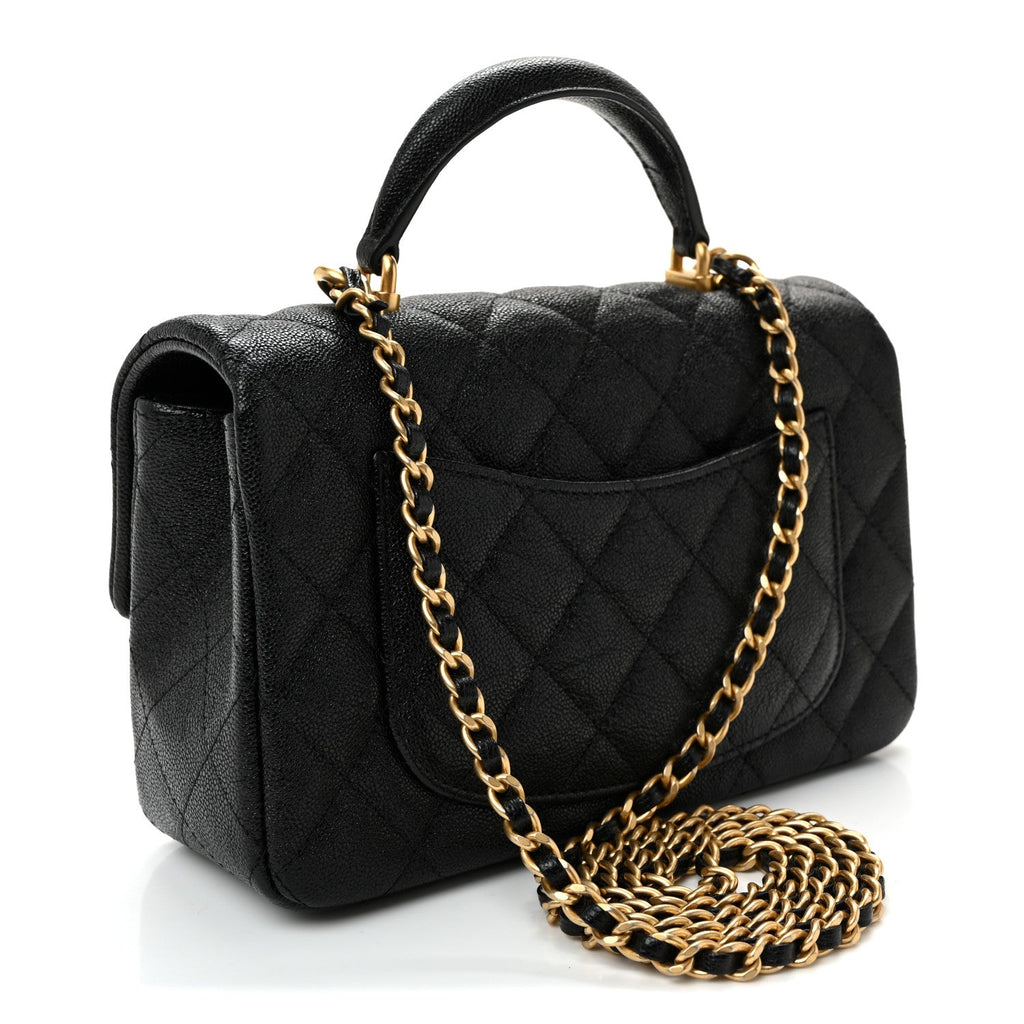 Caviar Quilted Mini Top Handle Rectangular Flap Black