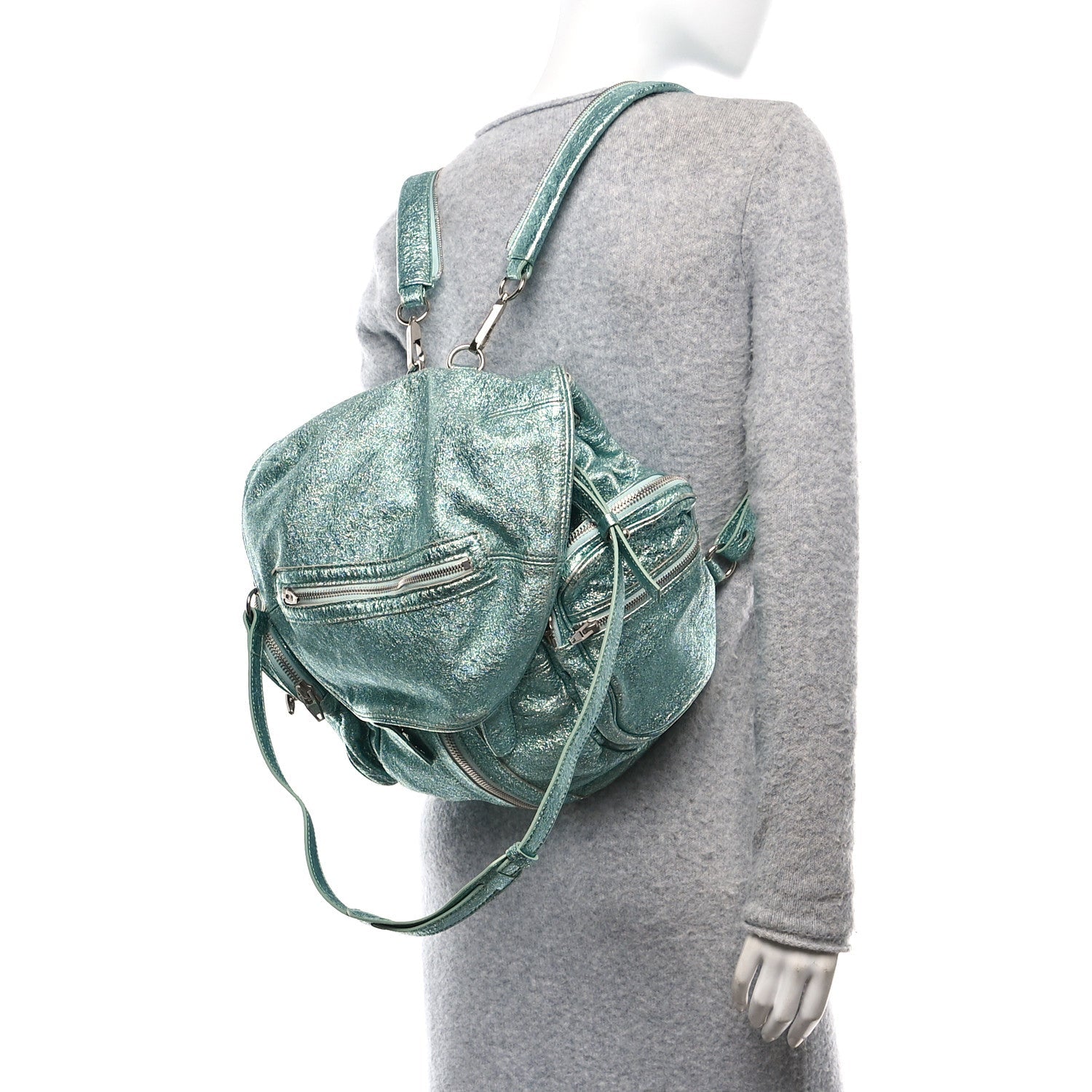 Metallic Calfskin Marti Backpack Bag Light Blue Rhodium Hardware