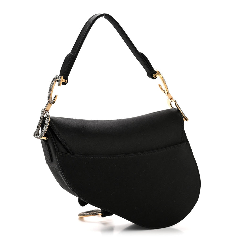 Satin Crystal Mini Saddle Bag Black