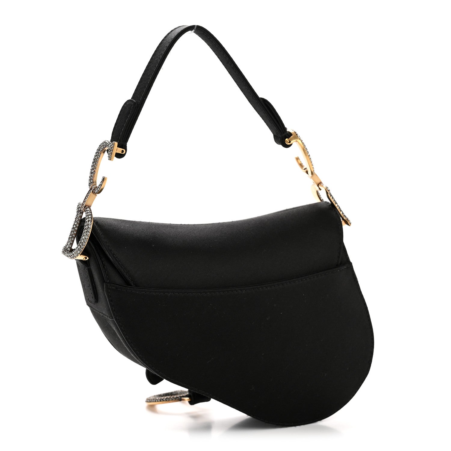 Satin Crystal Mini Saddle Bag Black