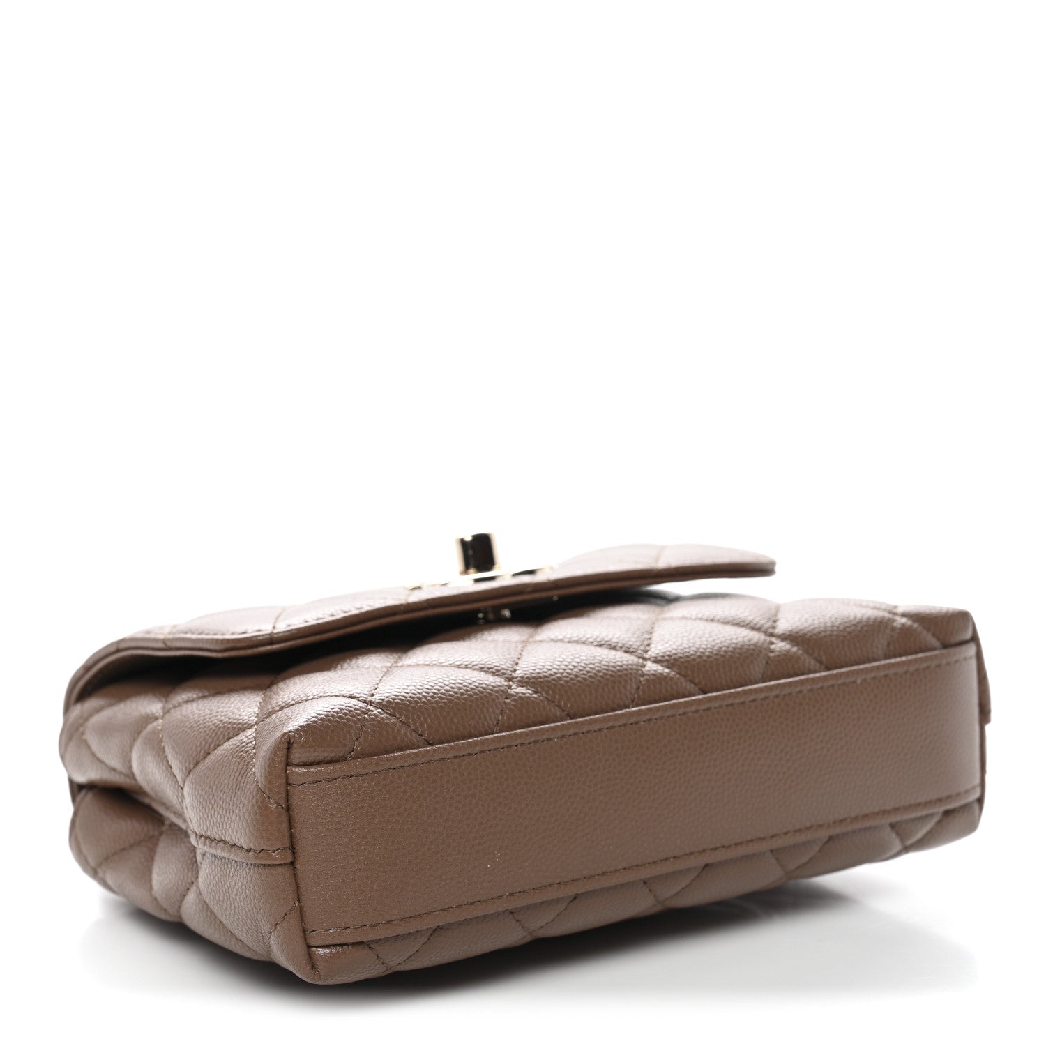 Caviar Lizard Embossed Quilted Coco Handle Clutch With Chain Brown