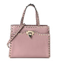 Grained Calfskin Rockstud Flip Lock Tote Lipstick