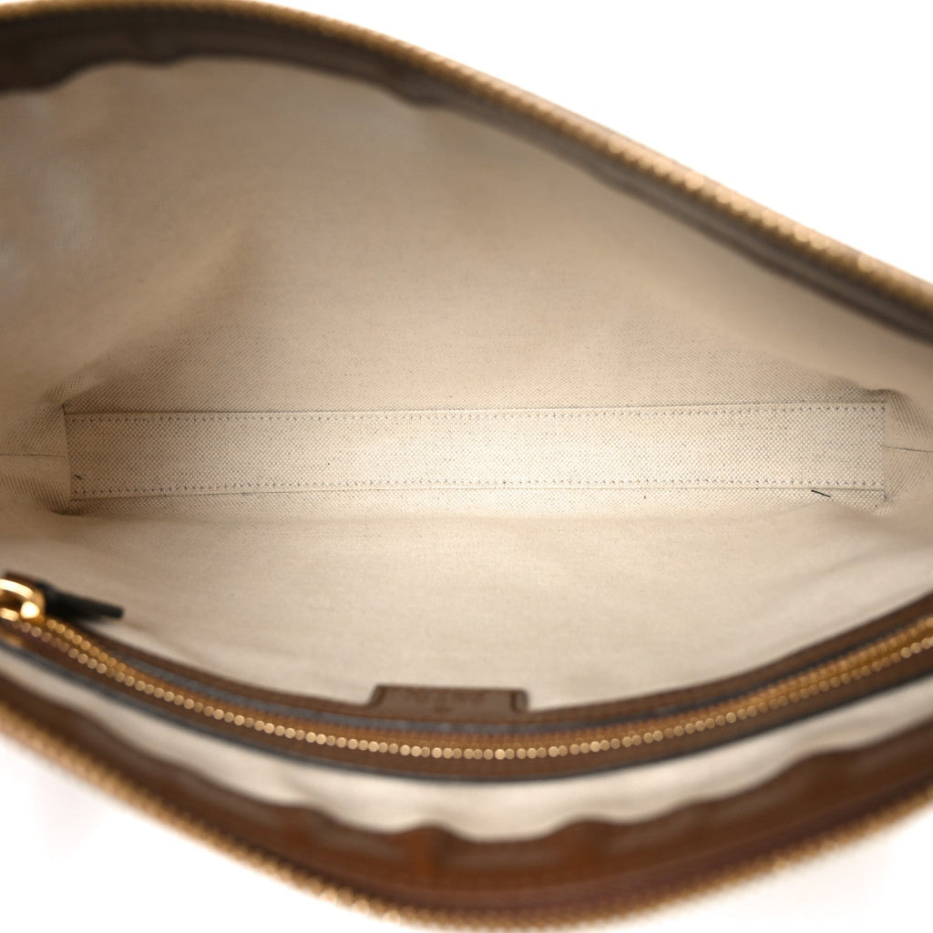 GG Supreme Monogram Azalea Calfskin Retro Interlocking G Wristlet Messenger Bag Beige Ebony Brown Sugar