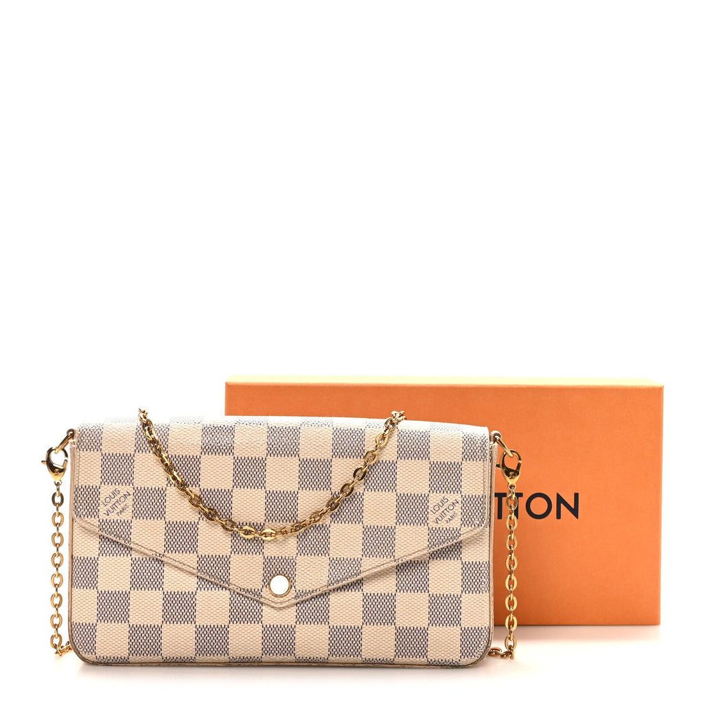 Damier Azur Pochette Felicie Chain Wallet Rose Ballerine