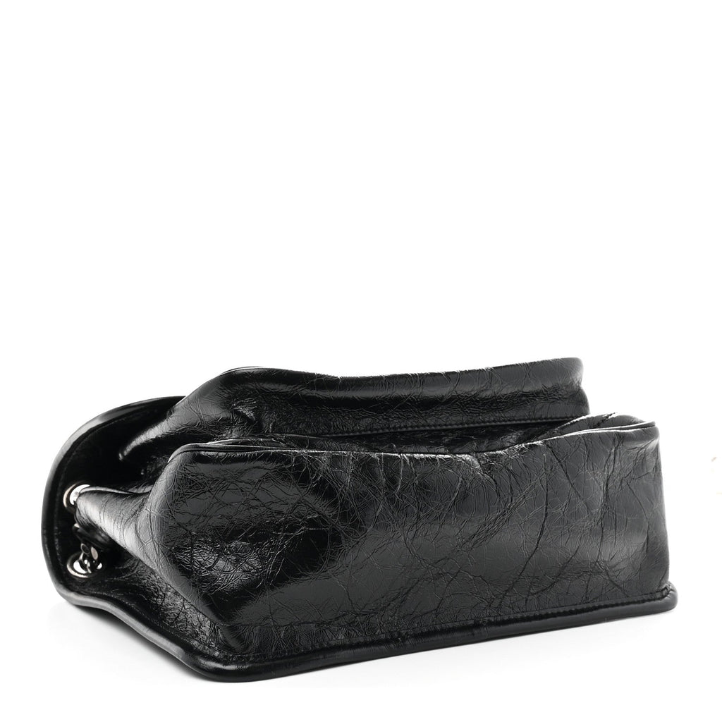 Crinkled Calfskin Matelasse Monogram Medium Niki Chain Satchel Black