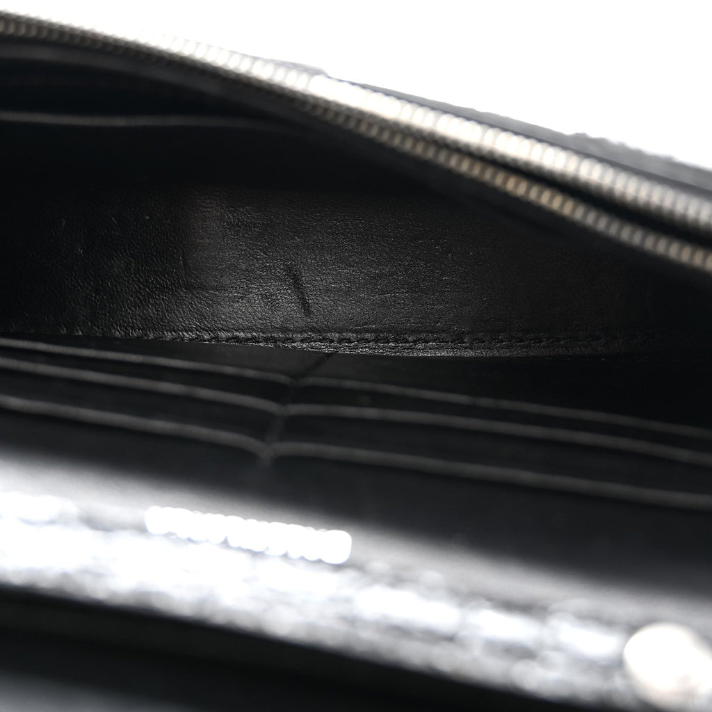 Shiny Calfskin Monochrome Crocodile Embossed Hourglass Chain Bag Black