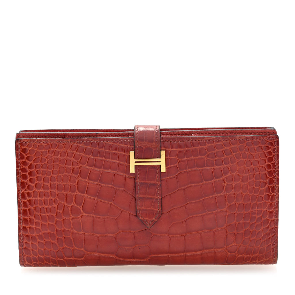 Shiny Alligator Bearn Gusset Wallet Geranium