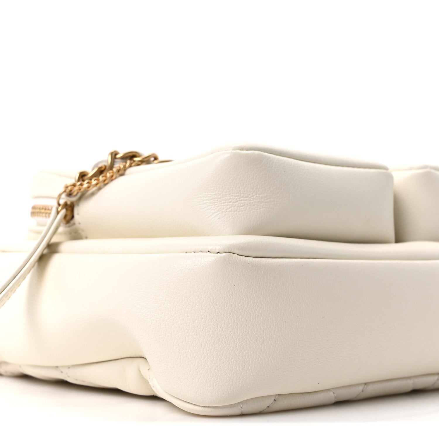 Calfskin Quilted Small Camera Case White