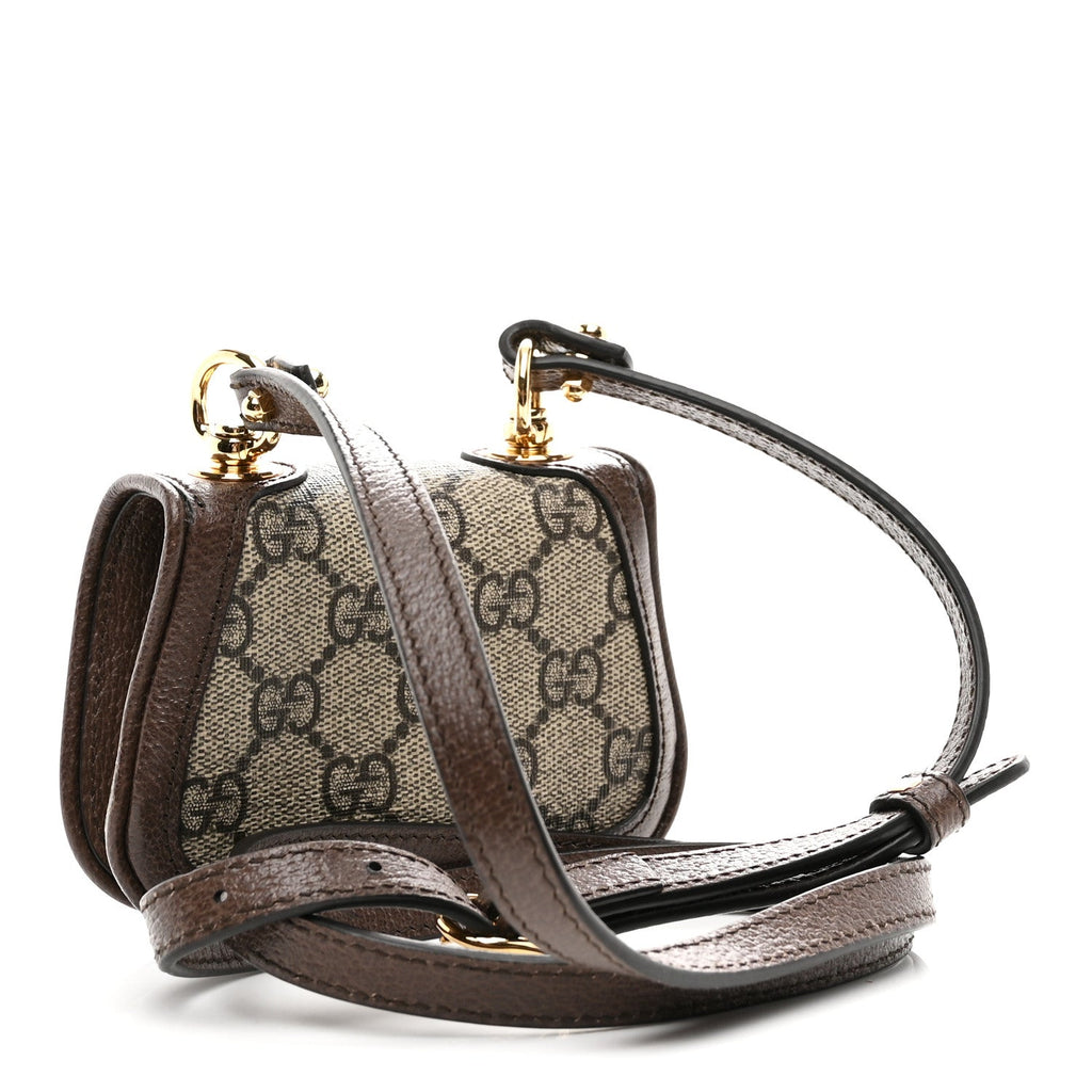 GG Supreme Monogram Textured Dollar Calfskin Blondie  Case Wallet with Strap Beige Ebony New Acero