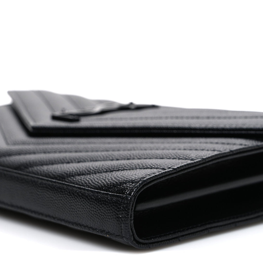 Grain De Poudre Matelasse Chevron Monogram Monochrome Chain Wallet Black