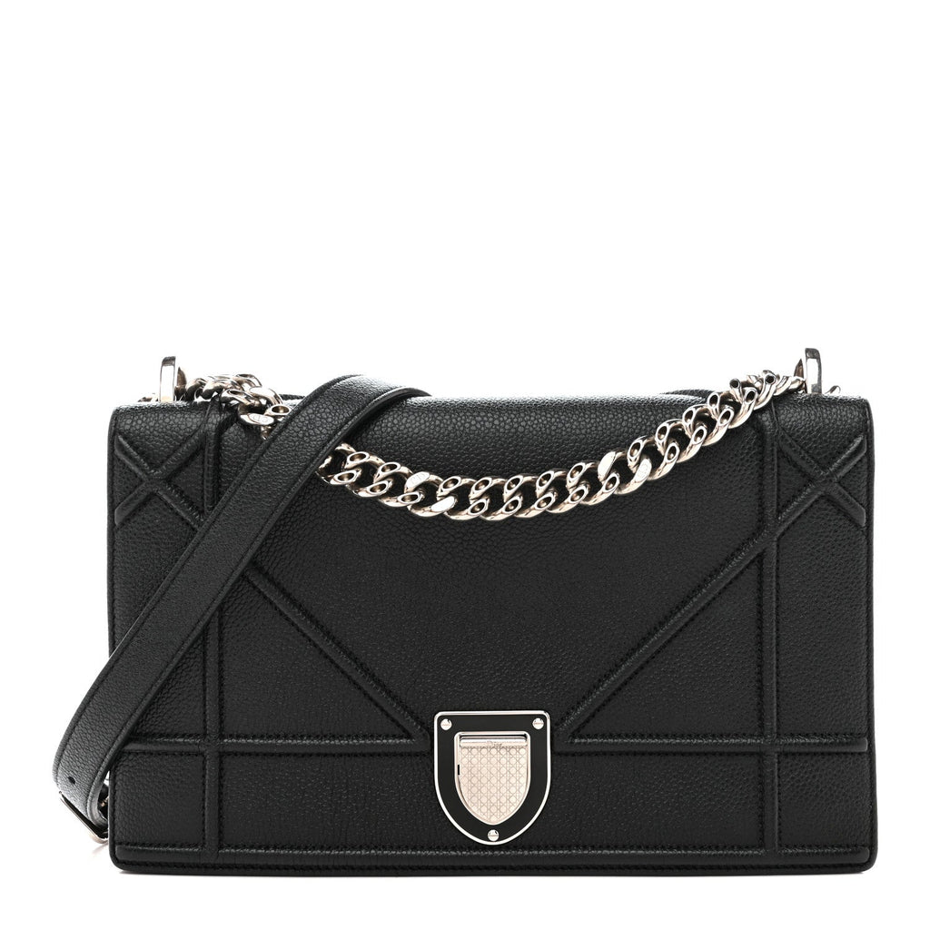 Grained Calfskin Medium Diorama Flap Bag Black