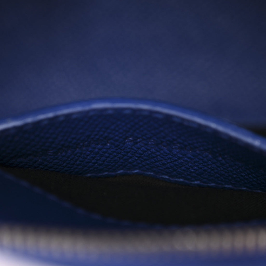 Signature Grained Calfskin Logo XXS Ville Top Handle Bag Bleu Roi White