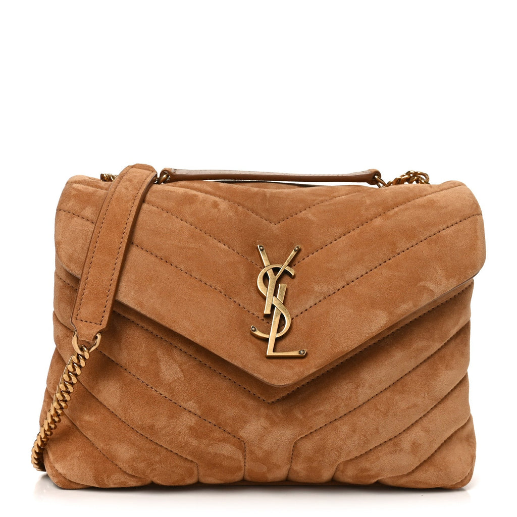 Suede Calfskin Y Quilted Monogram Small Loulou Chain Satchel Cinnamon