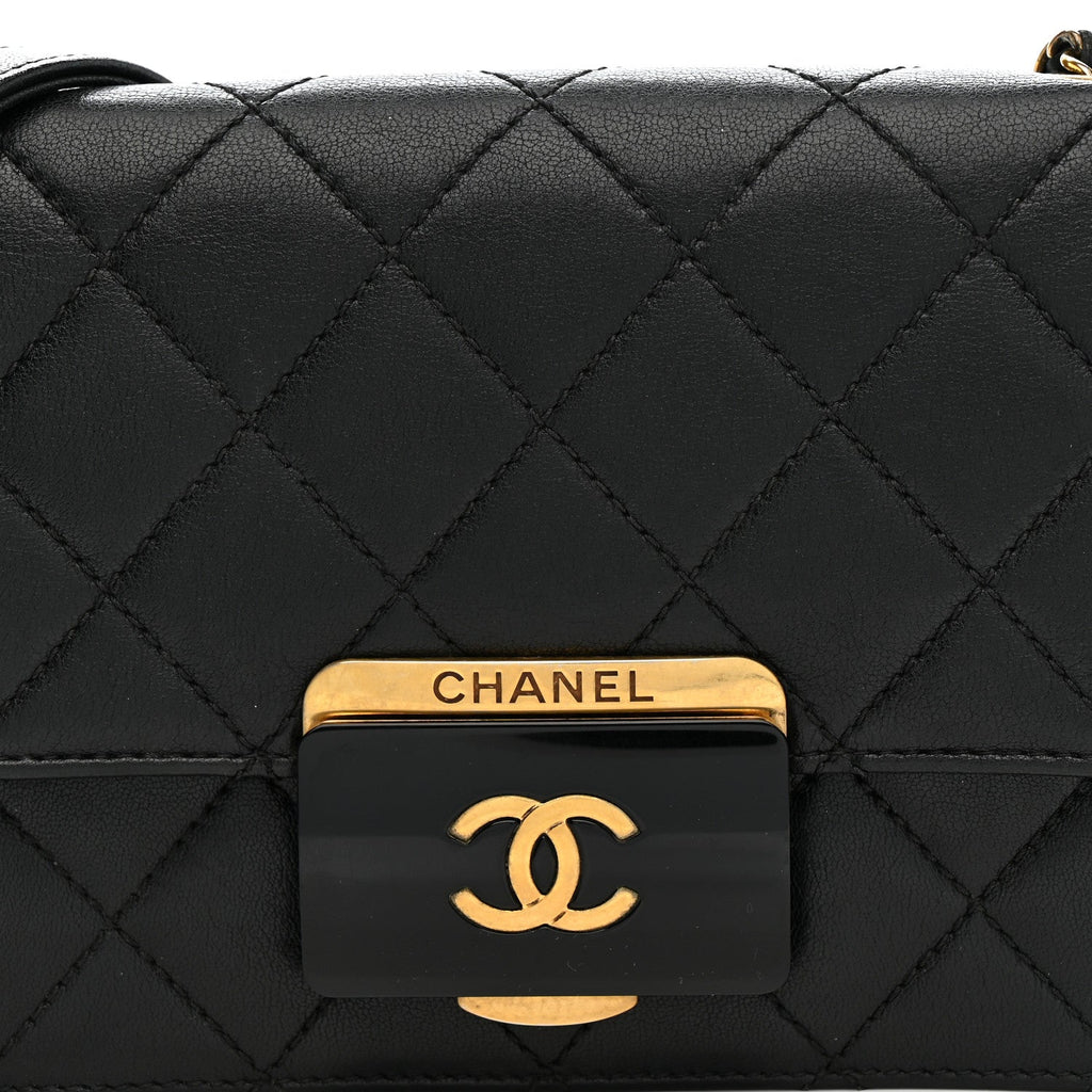 Sheepskin Quilted Mini Beauty Lock Flap Black