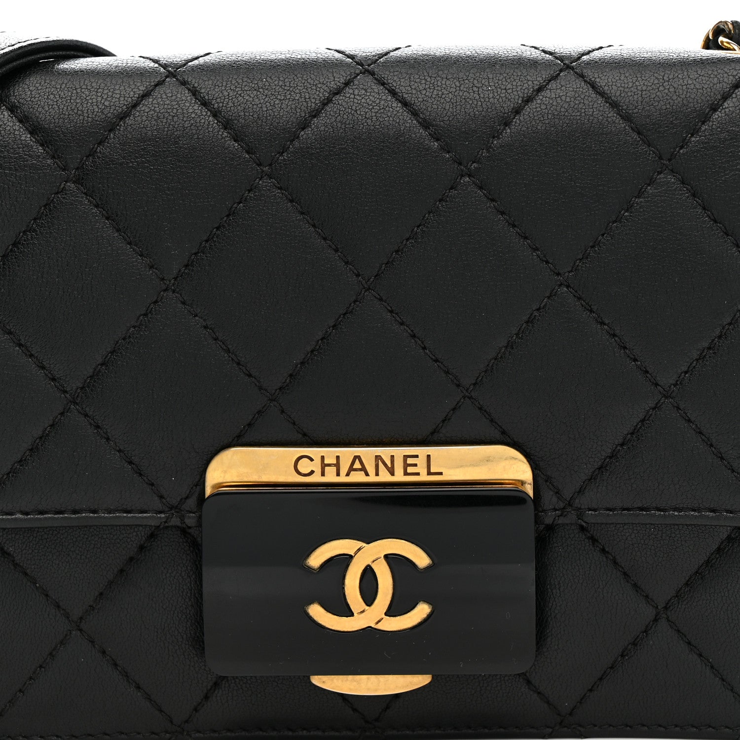 Sheepskin Quilted Mini Beauty Lock Flap Black